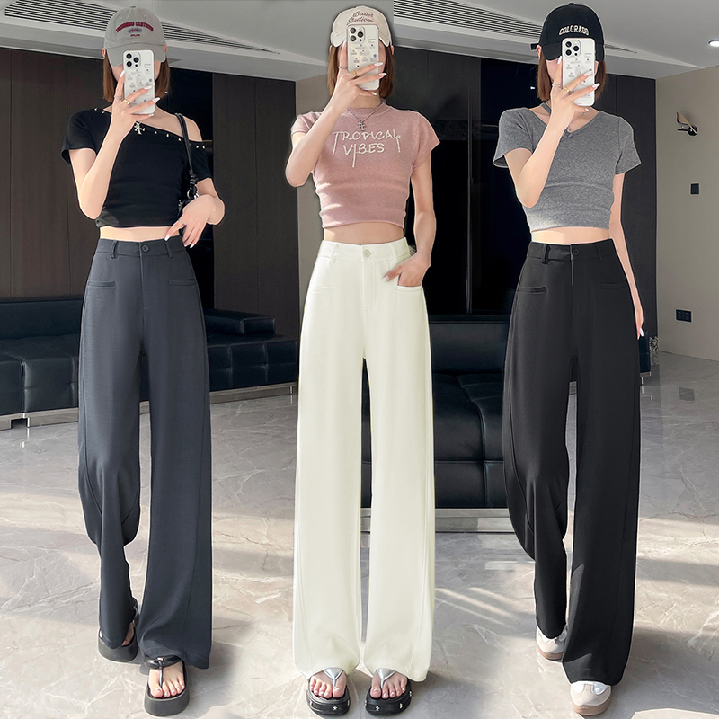 高级感弯刀裤女春夏季休闲垂感直筒裤小个子阔腿西装裤子春秋显瘦