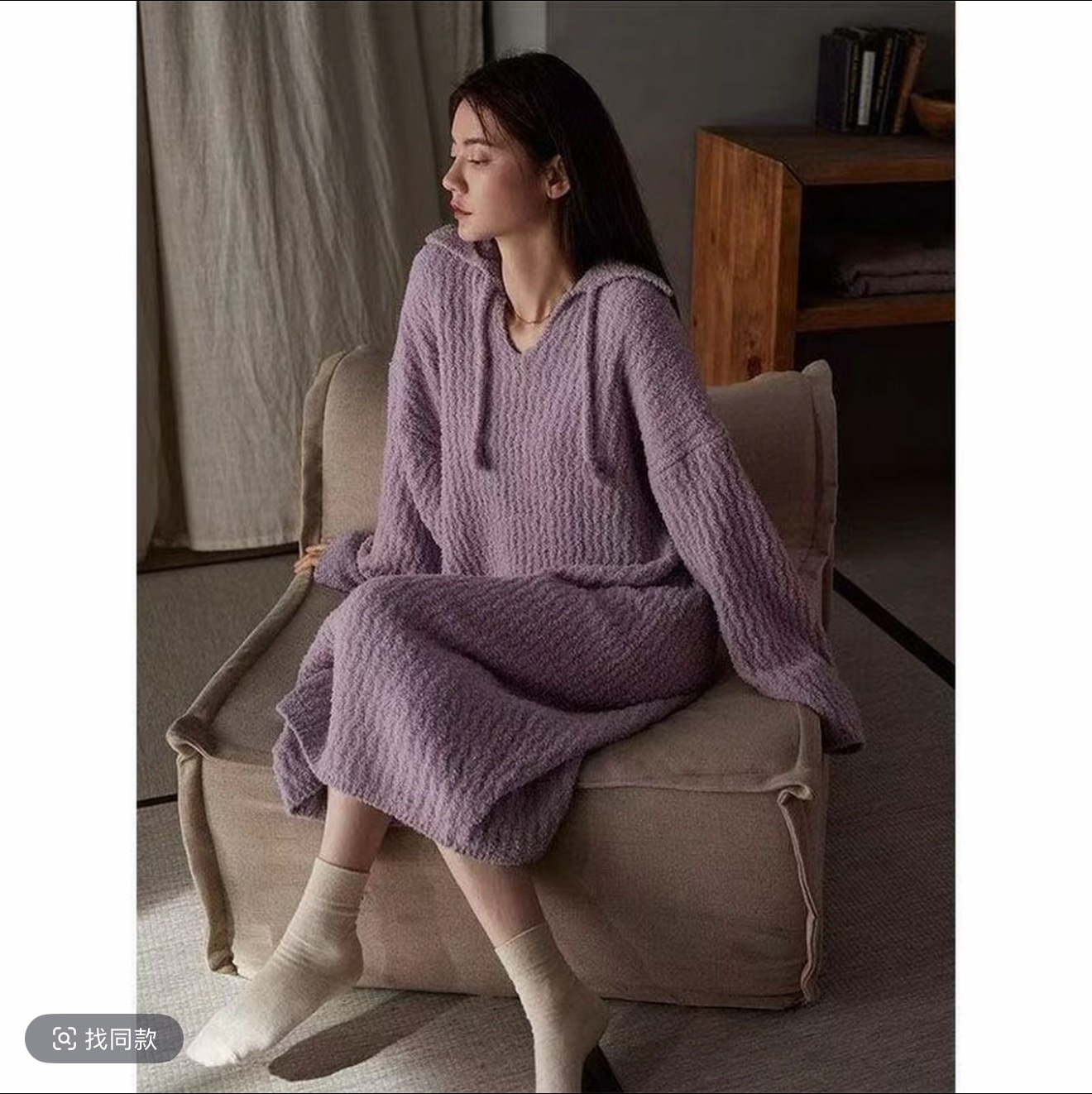2025年新款睡衣女士秋冬季半边绒软绵长袖家居服套装慵懒风