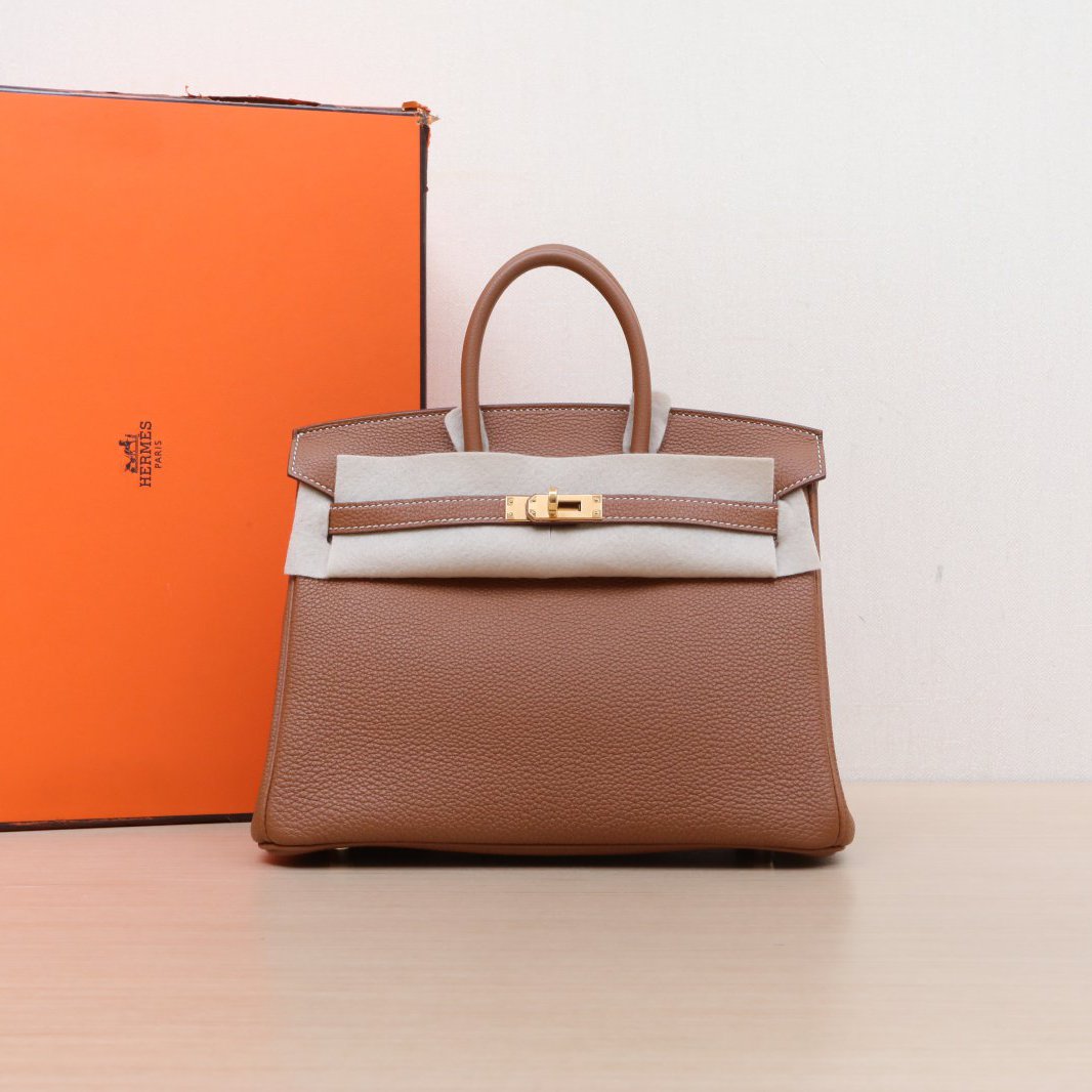 99新 Hermes/爱马仕 小花柳 Birkin 25 金棕色 Togo皮 U刻金扣包