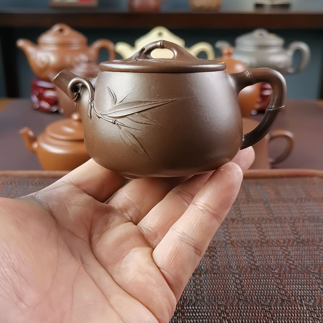 紫砂茶壶紫泥竹节石瓢150CC