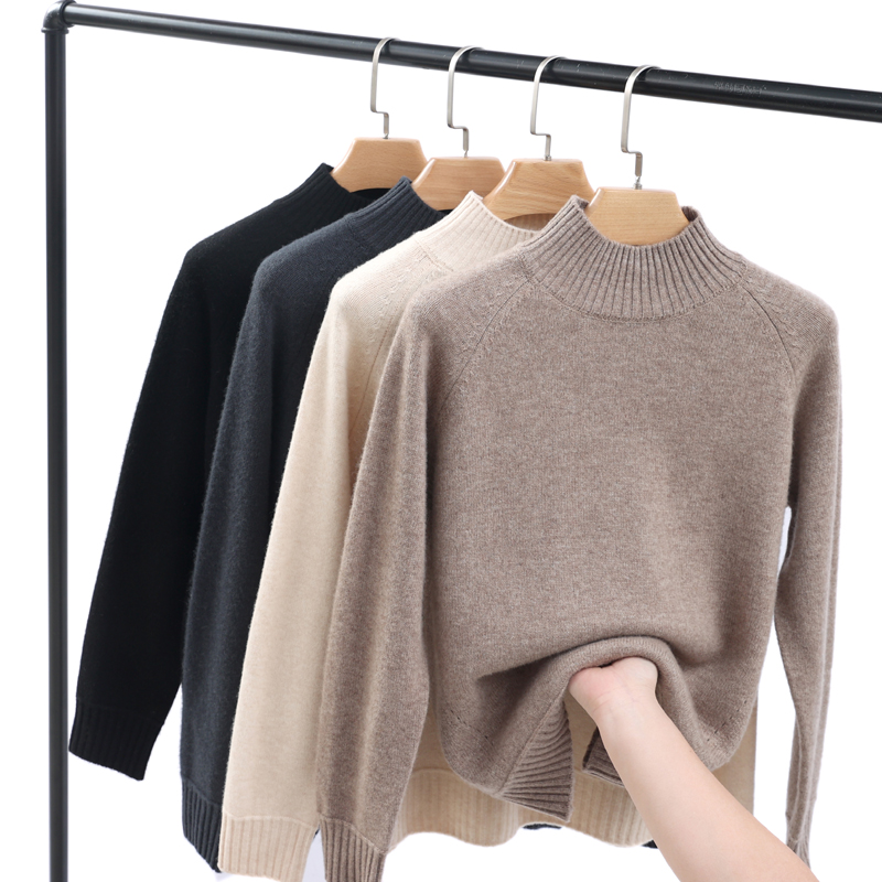 半高领加厚纯羊毛衫女针织打底衫百搭保暖毛衣内搭秋冬长袖宽松