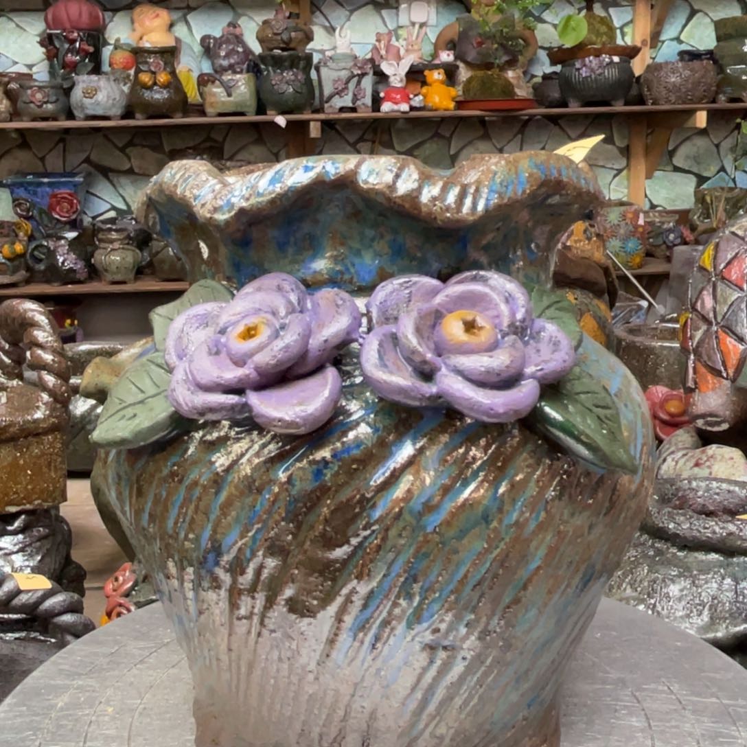 红陶粗砂陶瓷花盆