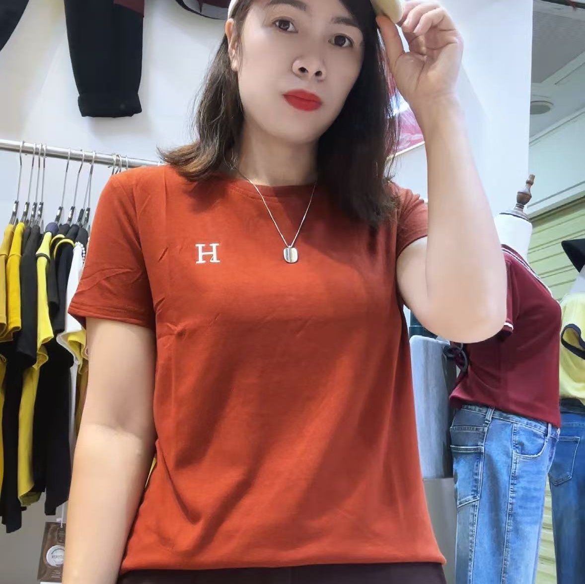珠珠家简约印花时尚打底短袖T恤女款秋季圆领显瘦休闲百搭上衣661