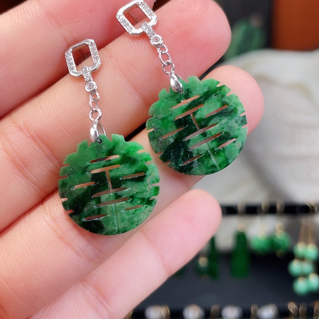 翡翠银S925镶嵌耳饰