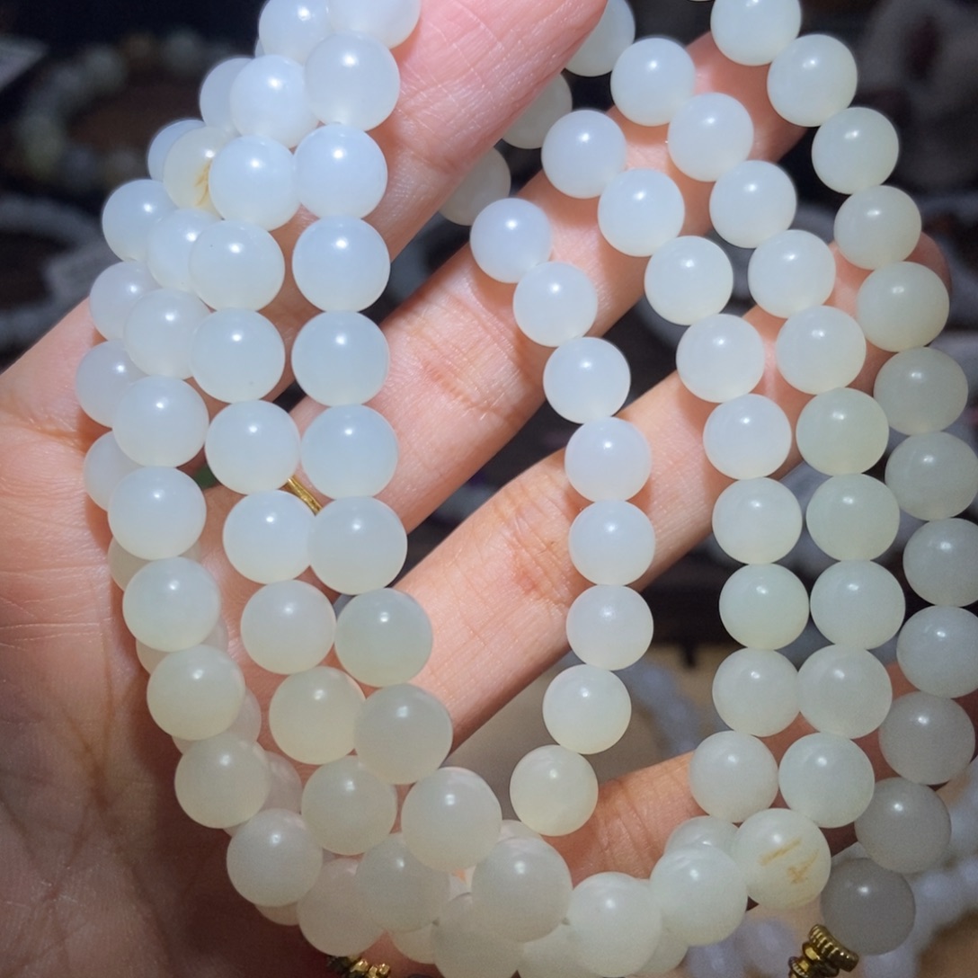 ℳ***雪手串未镶嵌和田玉8m圆珠