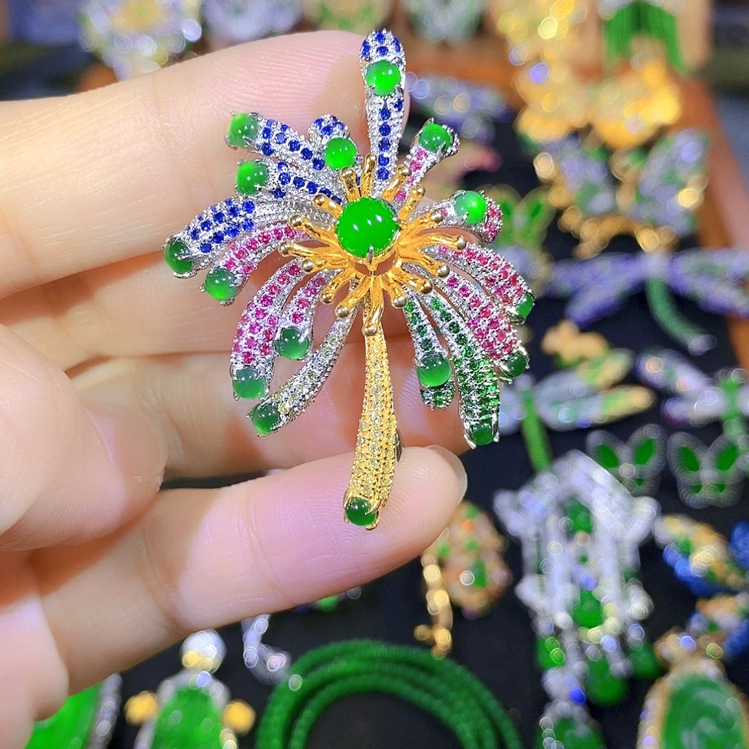 吊坠(不含链)银S925镶嵌翡翠