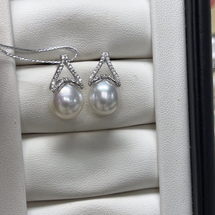耳饰银S925镶嵌海水珍珠澳白10-11mm47号