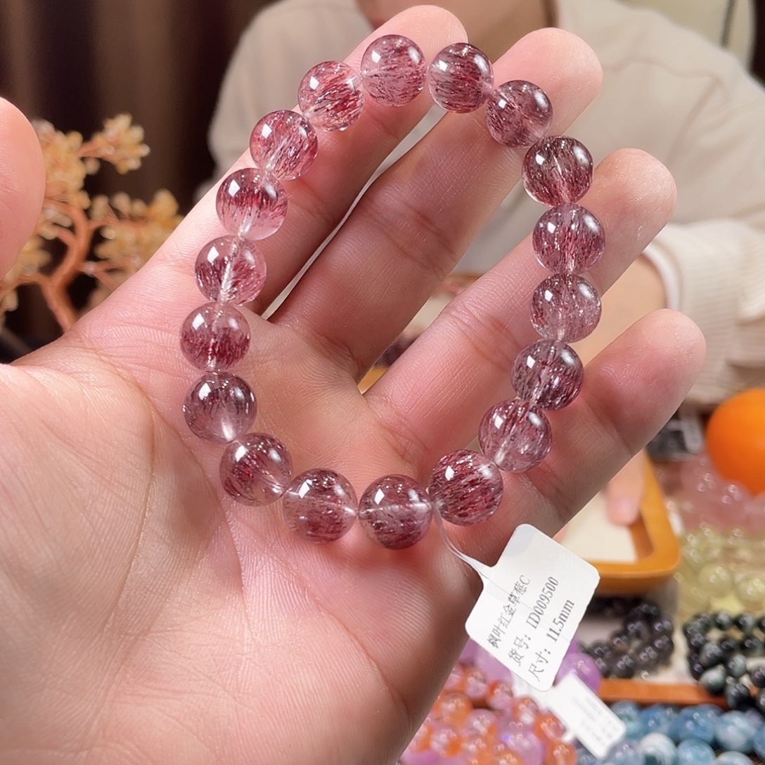 水晶手串未镶嵌枫叶红金草莓C11.5mm