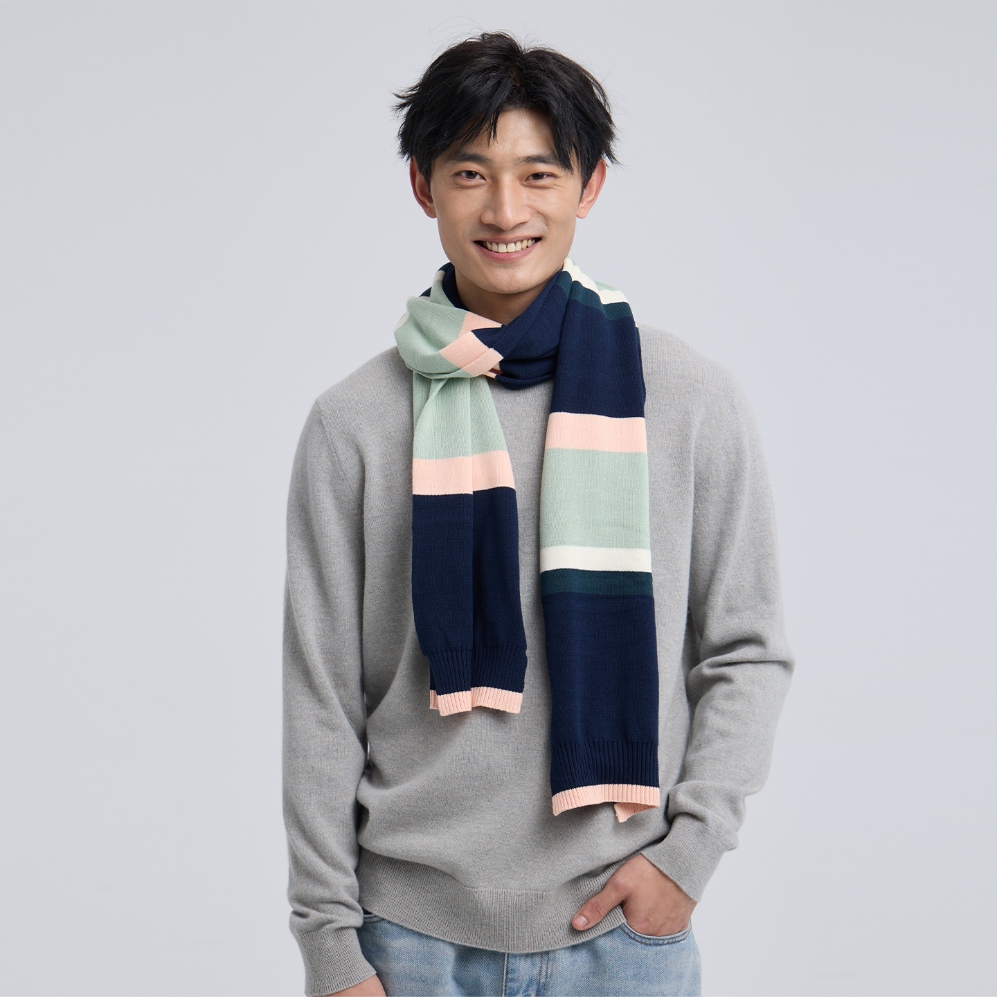 WUSEWUWEI/无色无味秋季新款编织单面复古流行条纹撞色韩版围巾