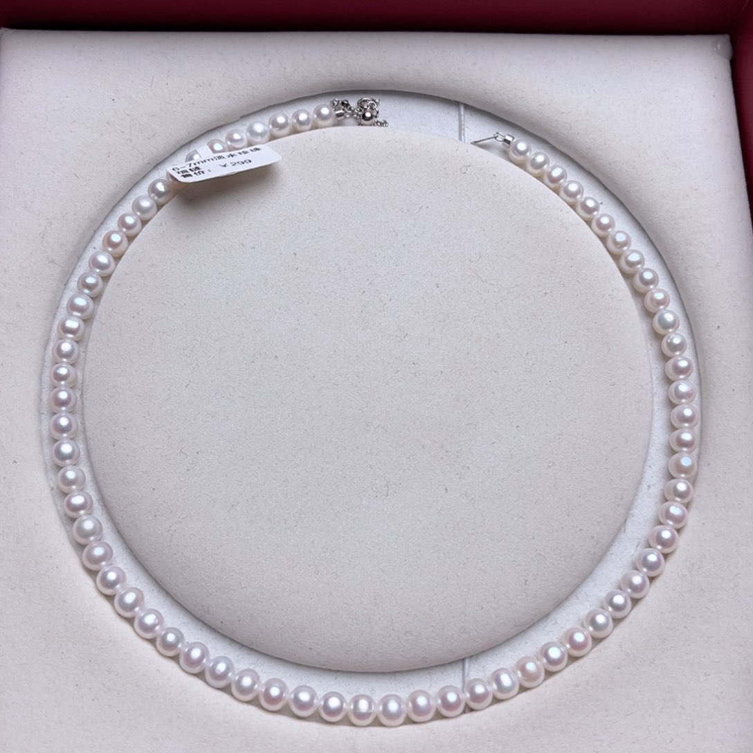 淡水珍珠颈饰银S925镶嵌6-7mm近正圆极光