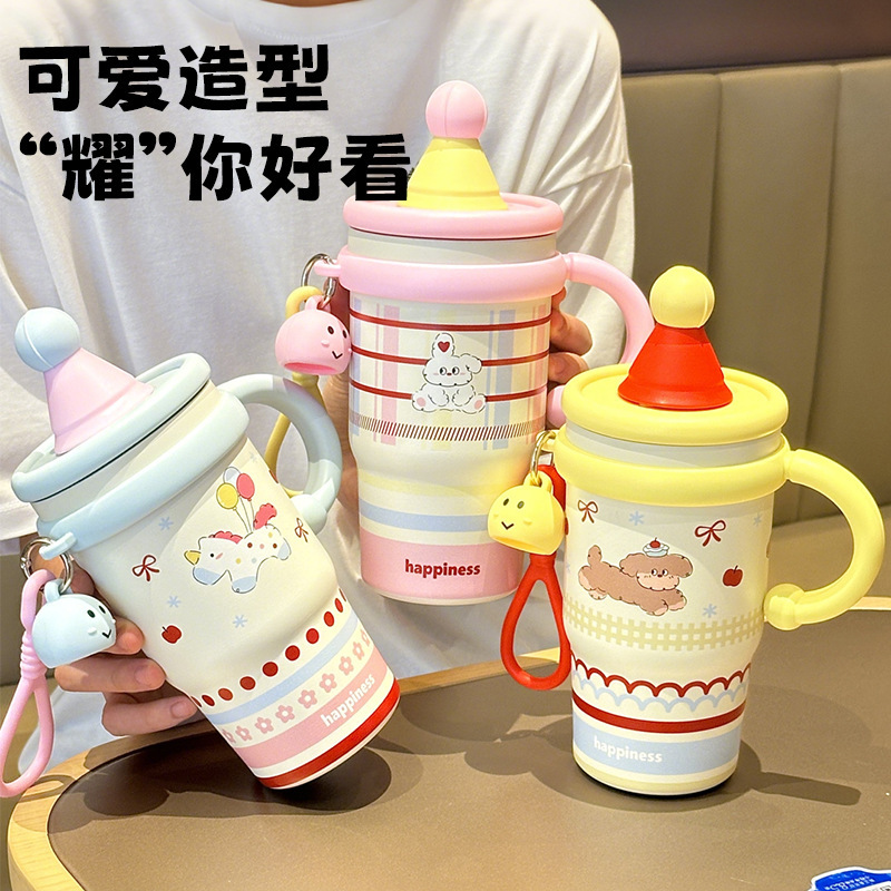 新款高颜值大容量卡通便携冰霸保温杯可爱学生吸管杯咖啡杯办公杯