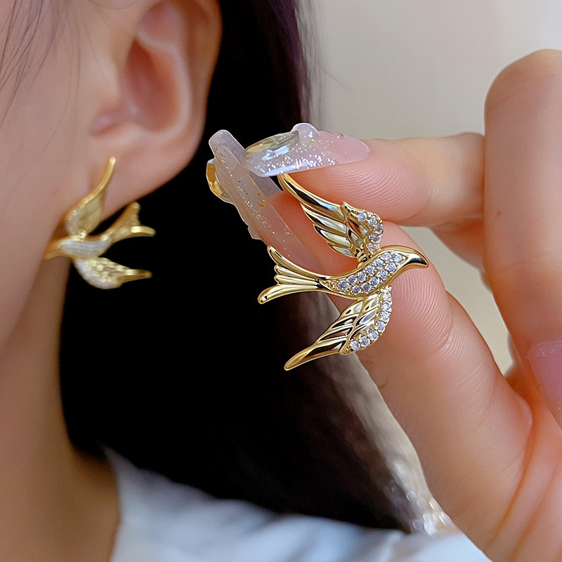 纯铜锆石耳饰 时尚高级感燕子耳环女简约优雅轻奢耳钉耳饰