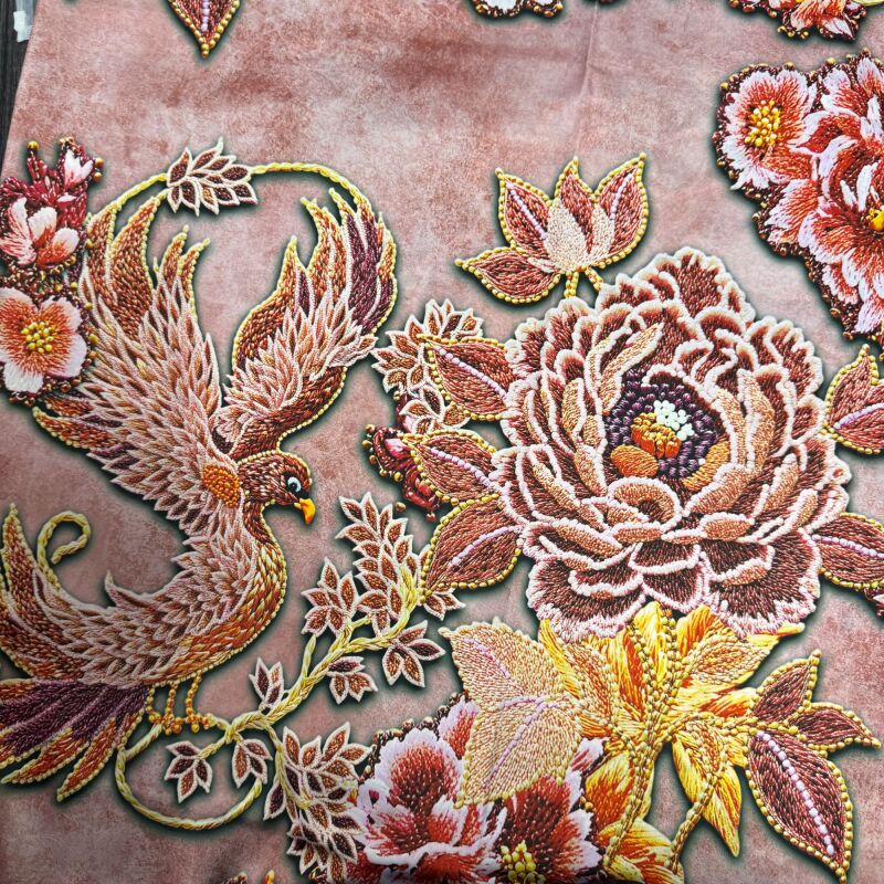 X027【凤穿牡丹】140*140左右 丝巾