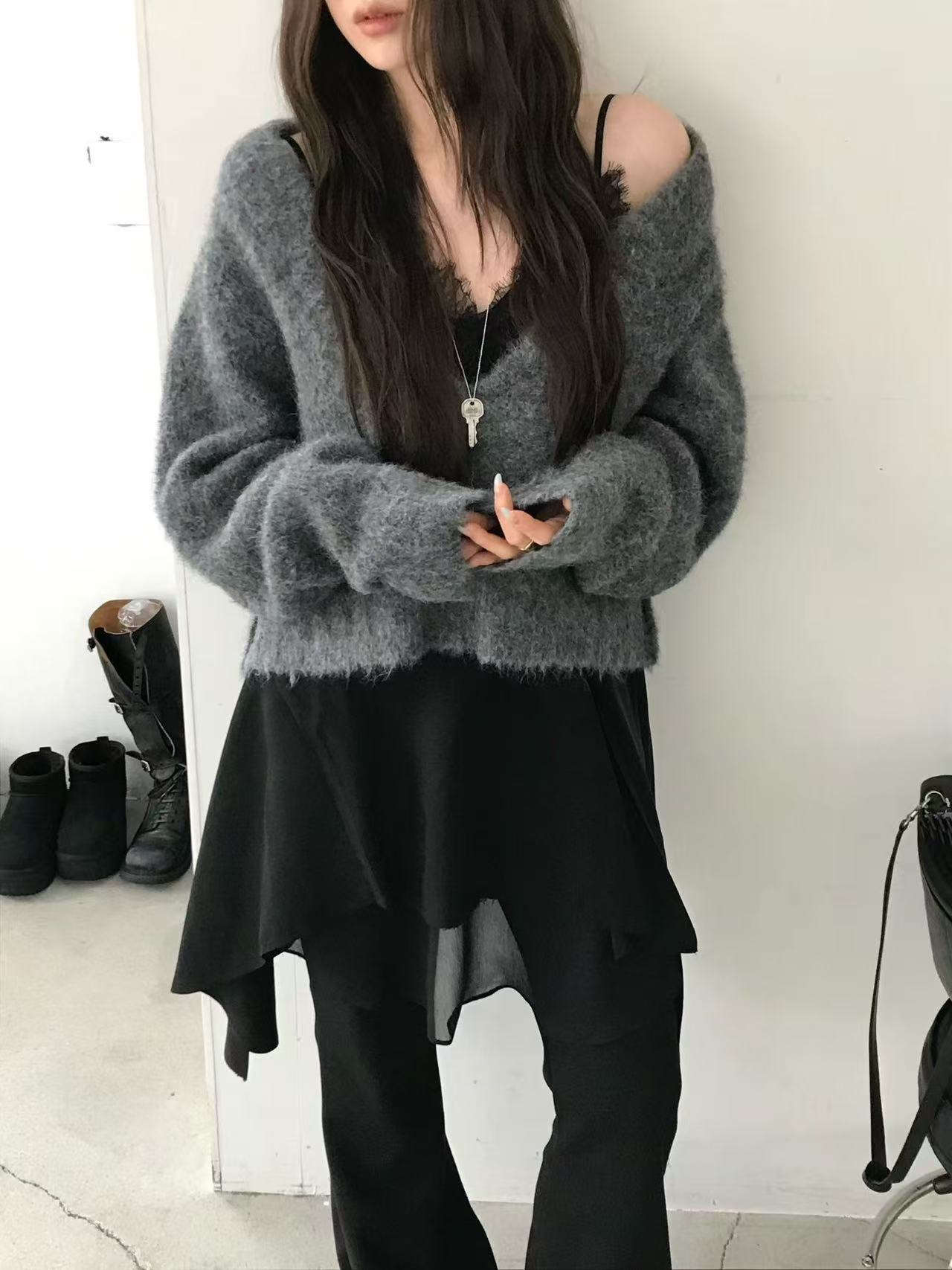 韩国东大门正品女装时尚宽松V领毛衣120925（NO退NO换）