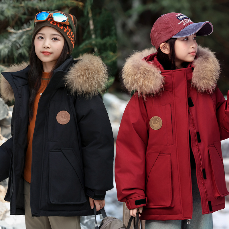 儿童极寒中长款羽绒服女童加厚白鸭绒保暖外套冬季户外男童派克服