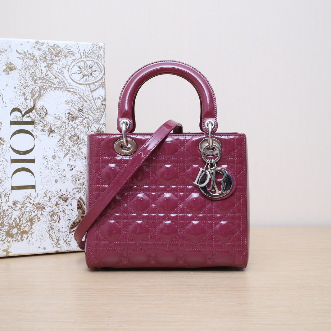 95新 DIOR/迪奥 【娇】戴妃包 五格 紫色 漆皮 银扣 2012 705168