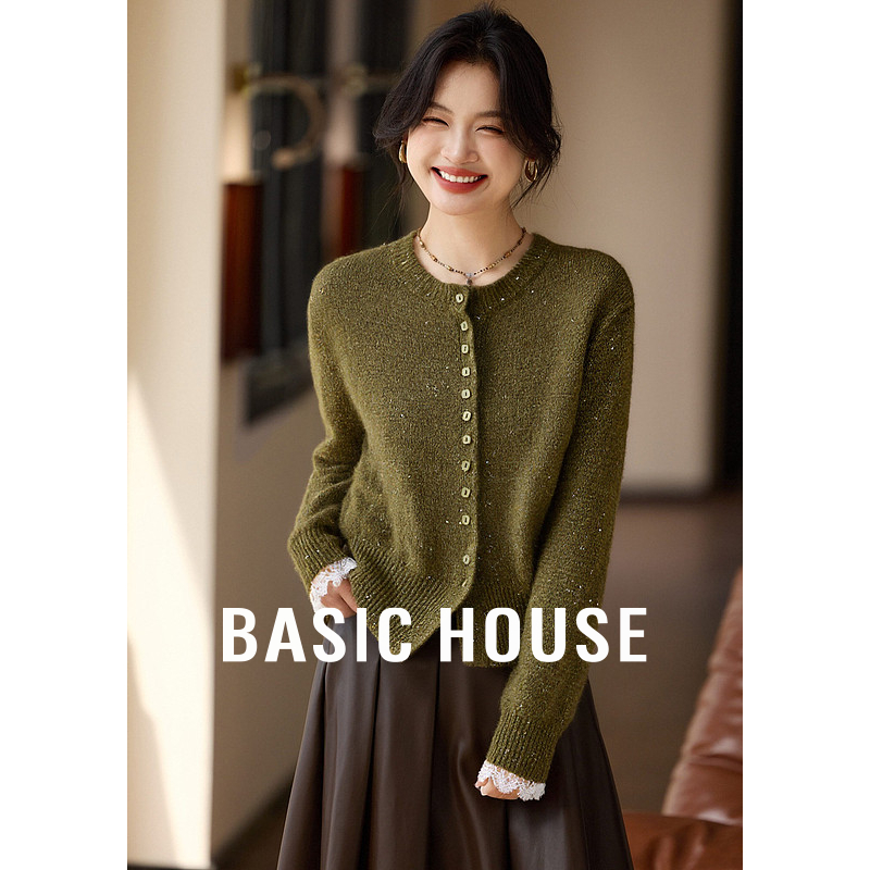 Basic House/百家好琥珀流光百搭细闪针织衫开衫B1195B55B42
