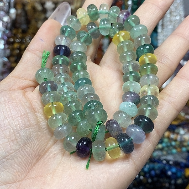 玛瑙/玉髓未镶嵌珠宝半成品天然萤石算盘珠卡10mm