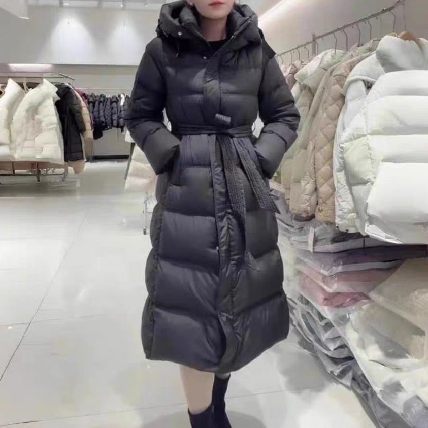 （欣姐臻选)欧洲站欧货棉绒服女气质中长款系腰带显瘦外套