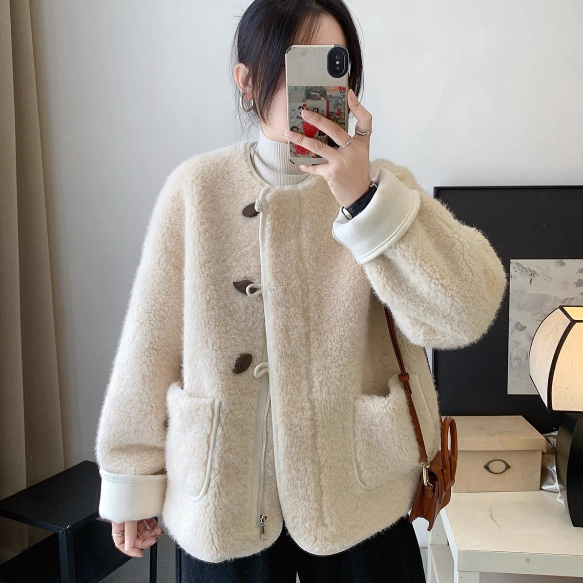 6986冬季圆领百搭毛毛外套