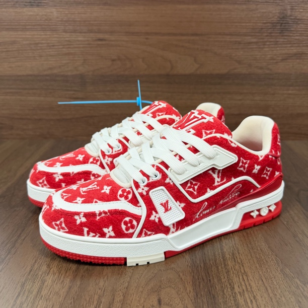 未使用 LouisVuitton/路易威登 39码 trainer 红色植绒 低帮板鞋