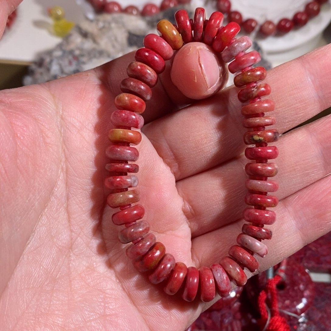 天然辰砂玉化算盘珠手串