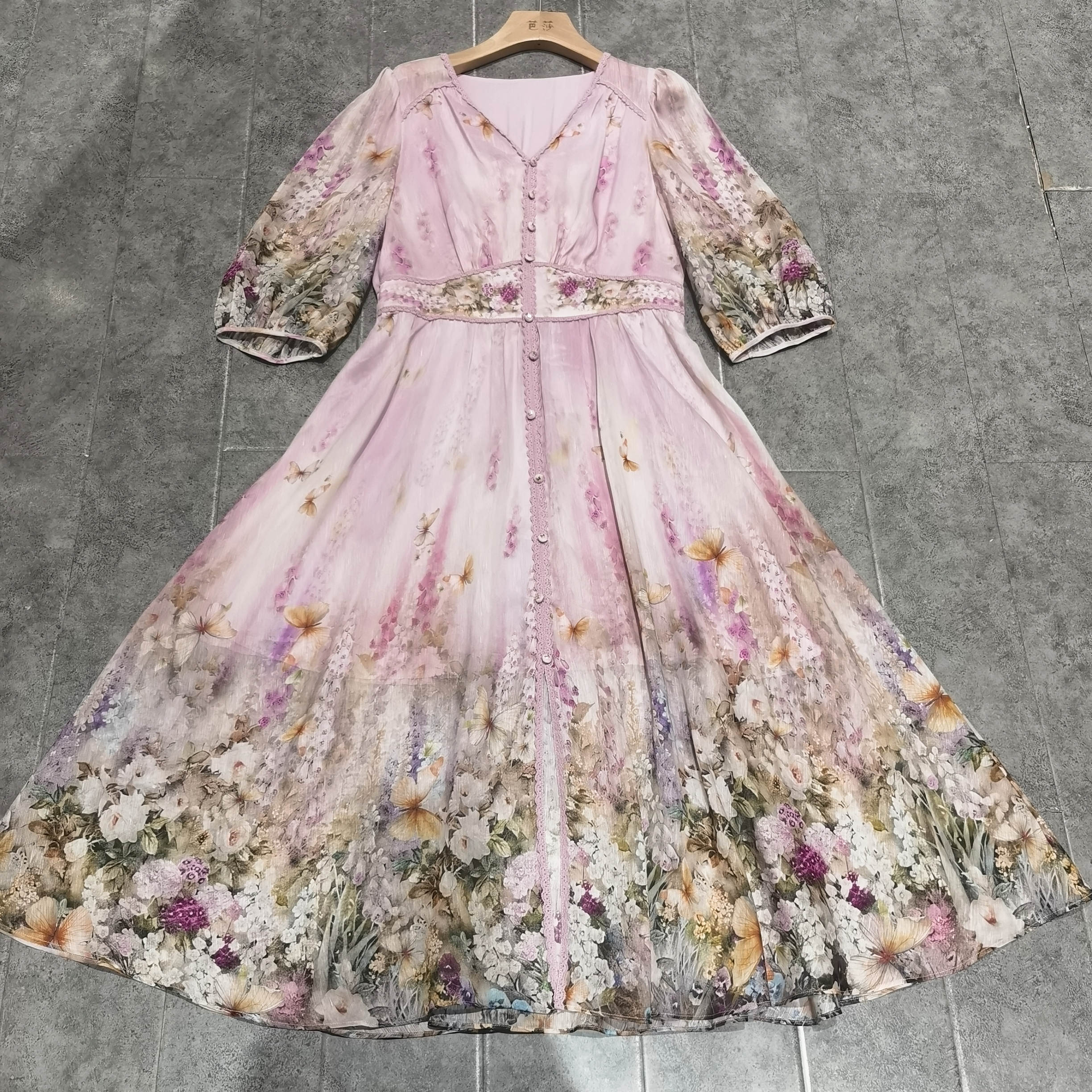 6085芭莎家桑蚕丝亚麻连衣裙