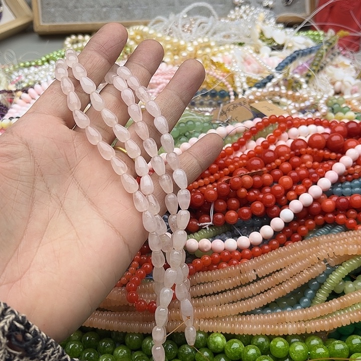 玛瑙/玉髓珠宝半成品未镶嵌2条6mm粉晶水滴珠