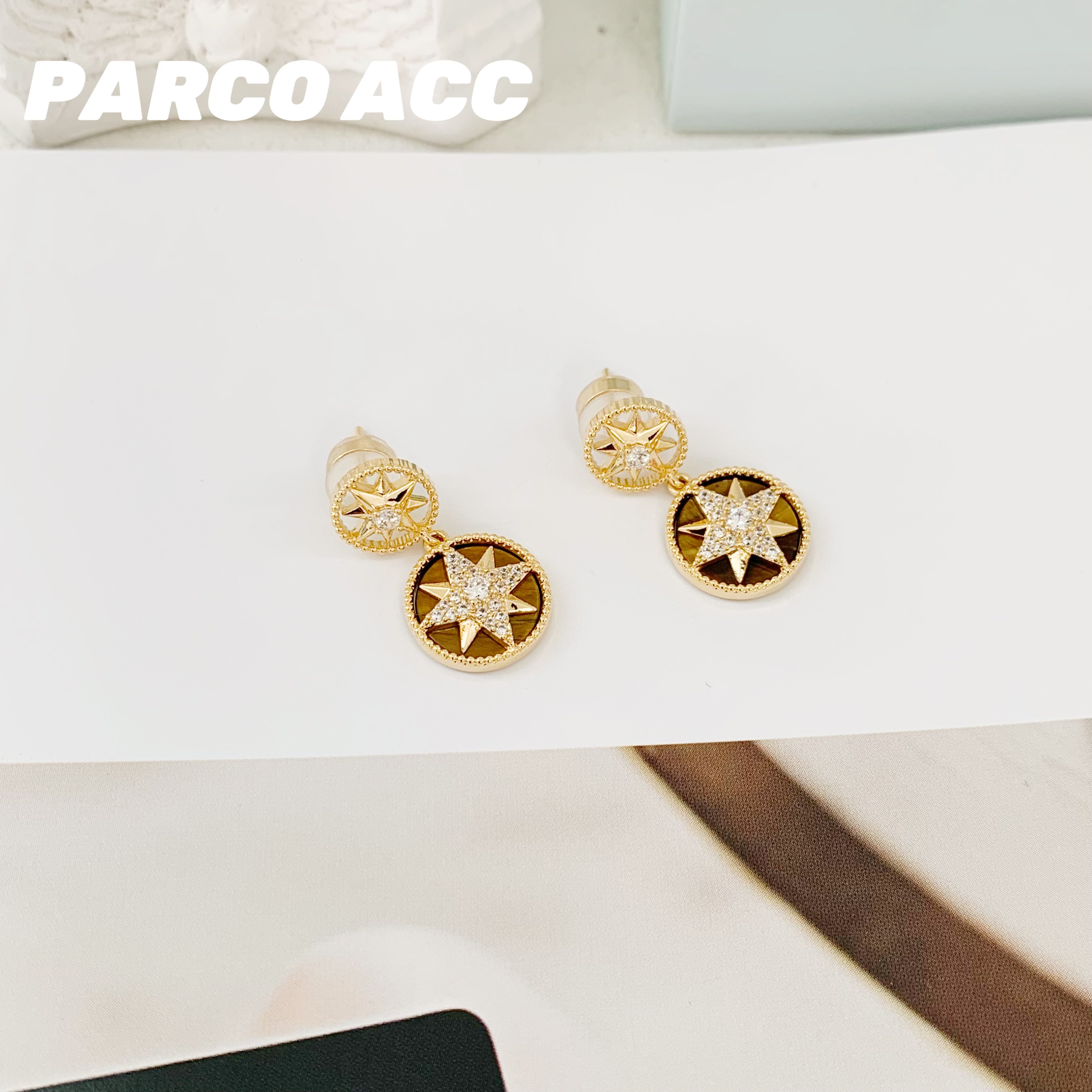 铜合金合成锆石耳饰 F406 虎眼罗盘耳钉