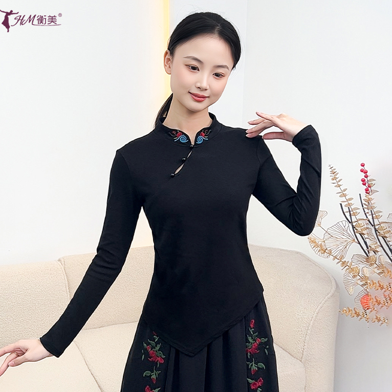 新中式中国风改良旗袍领修身成人女加绒长袖上衣秋冬新款服装上新