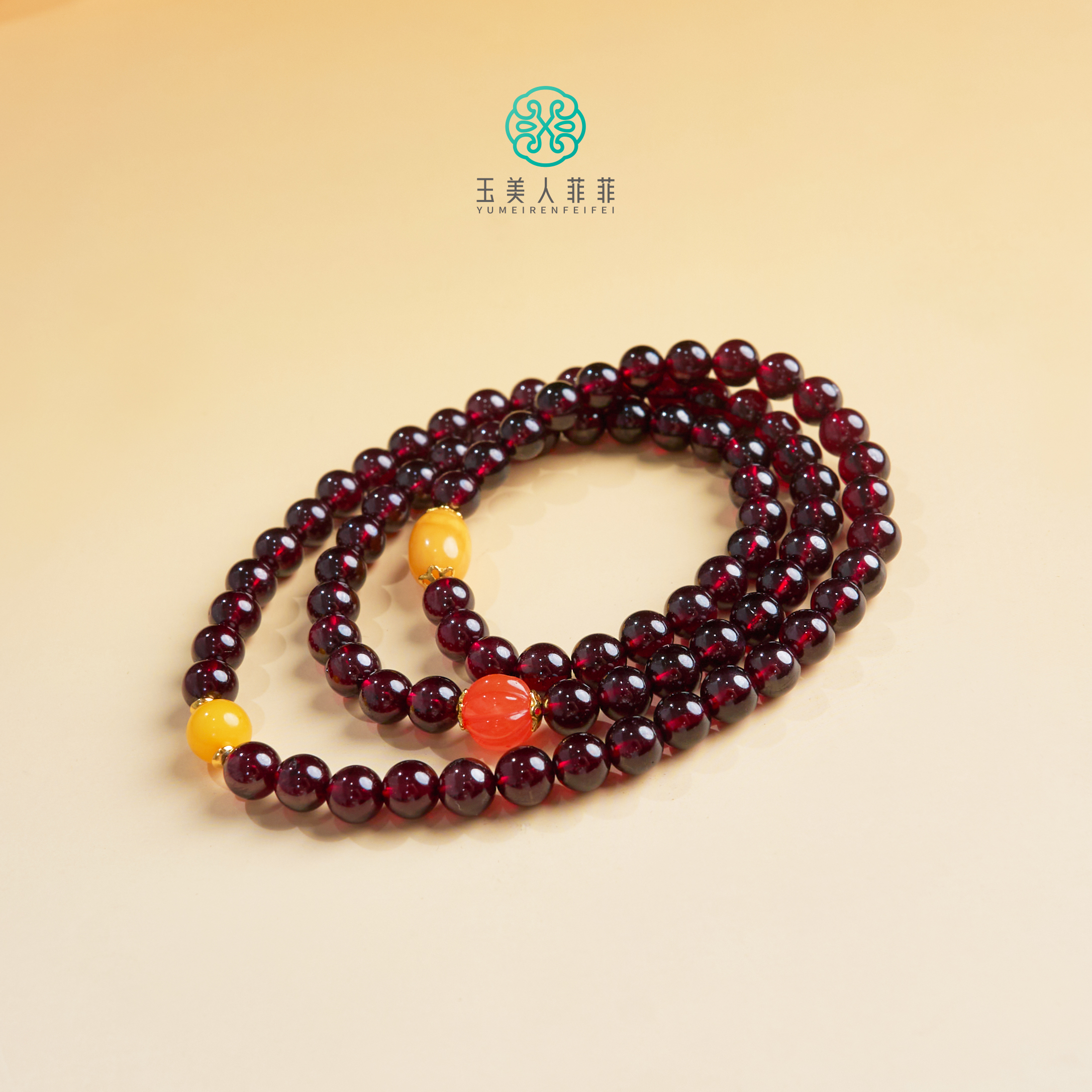 石惑珠宝-石榴石三圈手串约6.5mm-多样性发一