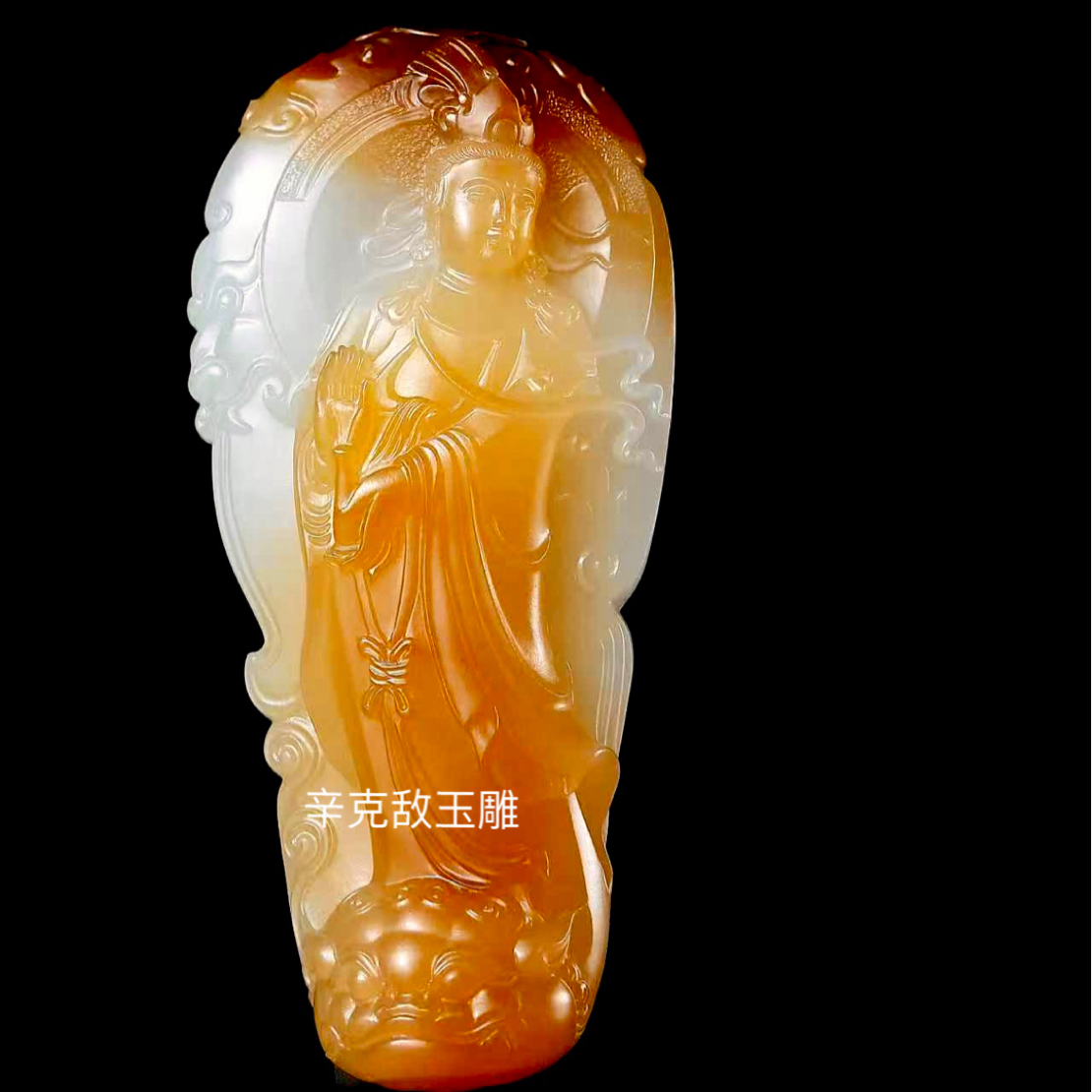 【辛克敌玉雕】新疆和田玉且末金山糖白观音