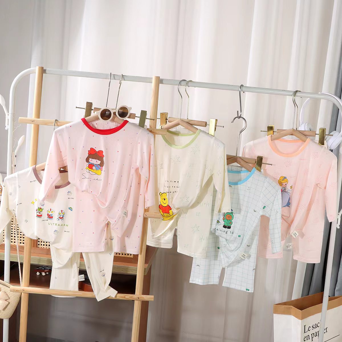 儿童家居服春夏韩版七分袖优可丝莫代尔睡衣套装薄款儿童空调服