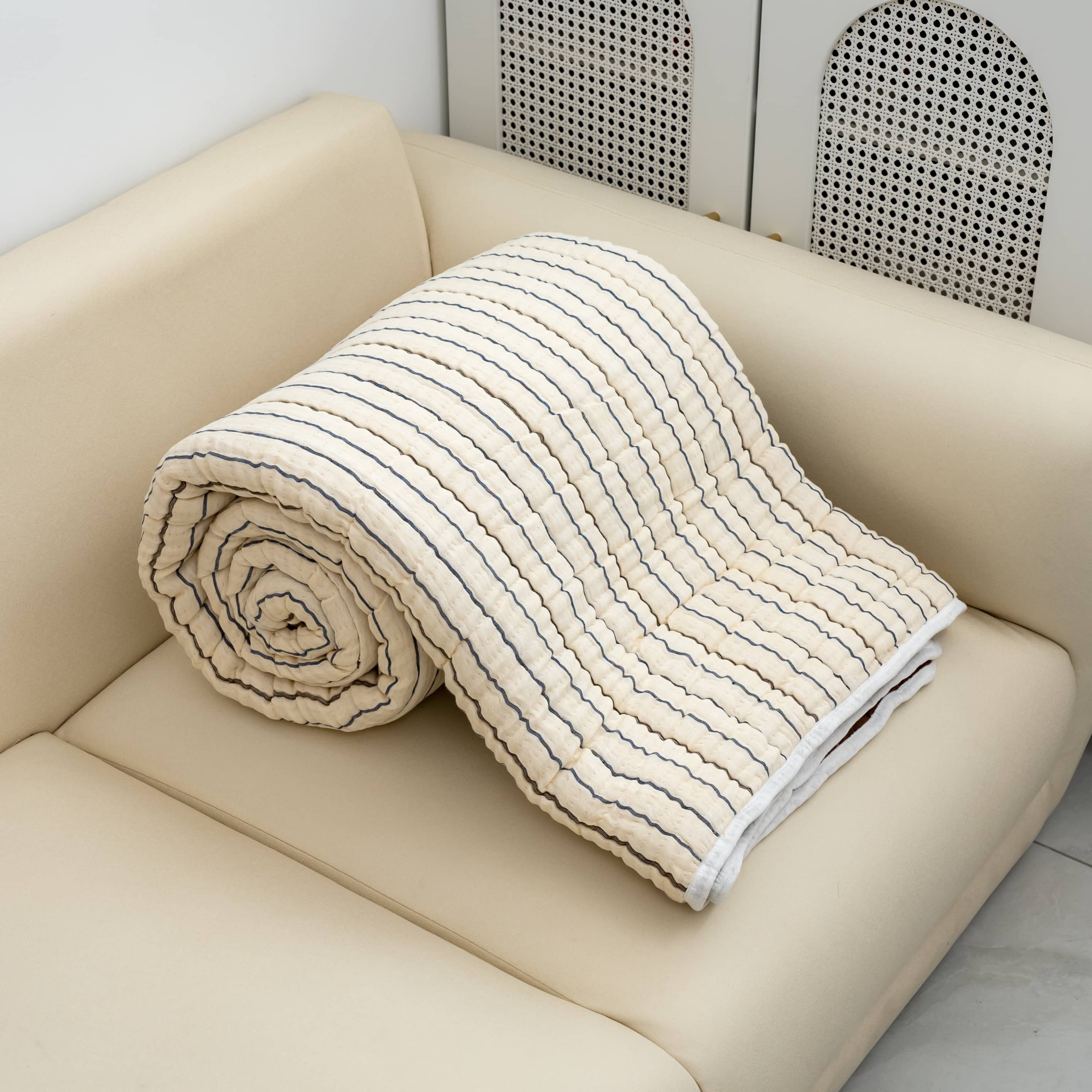 【京会社】肌理感美学纱布包边条纹大被200*230（新）