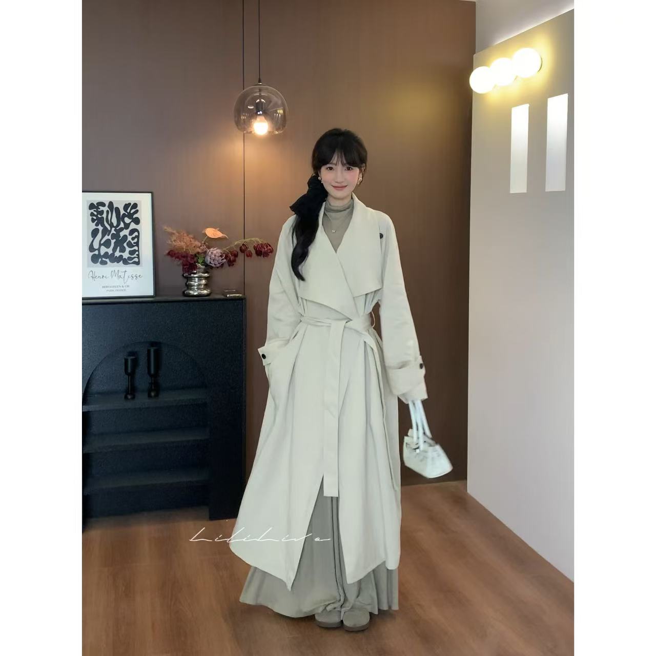【自由集】韩系中长款风衣外套女2025新款春秋宽松慵懒风DRC004