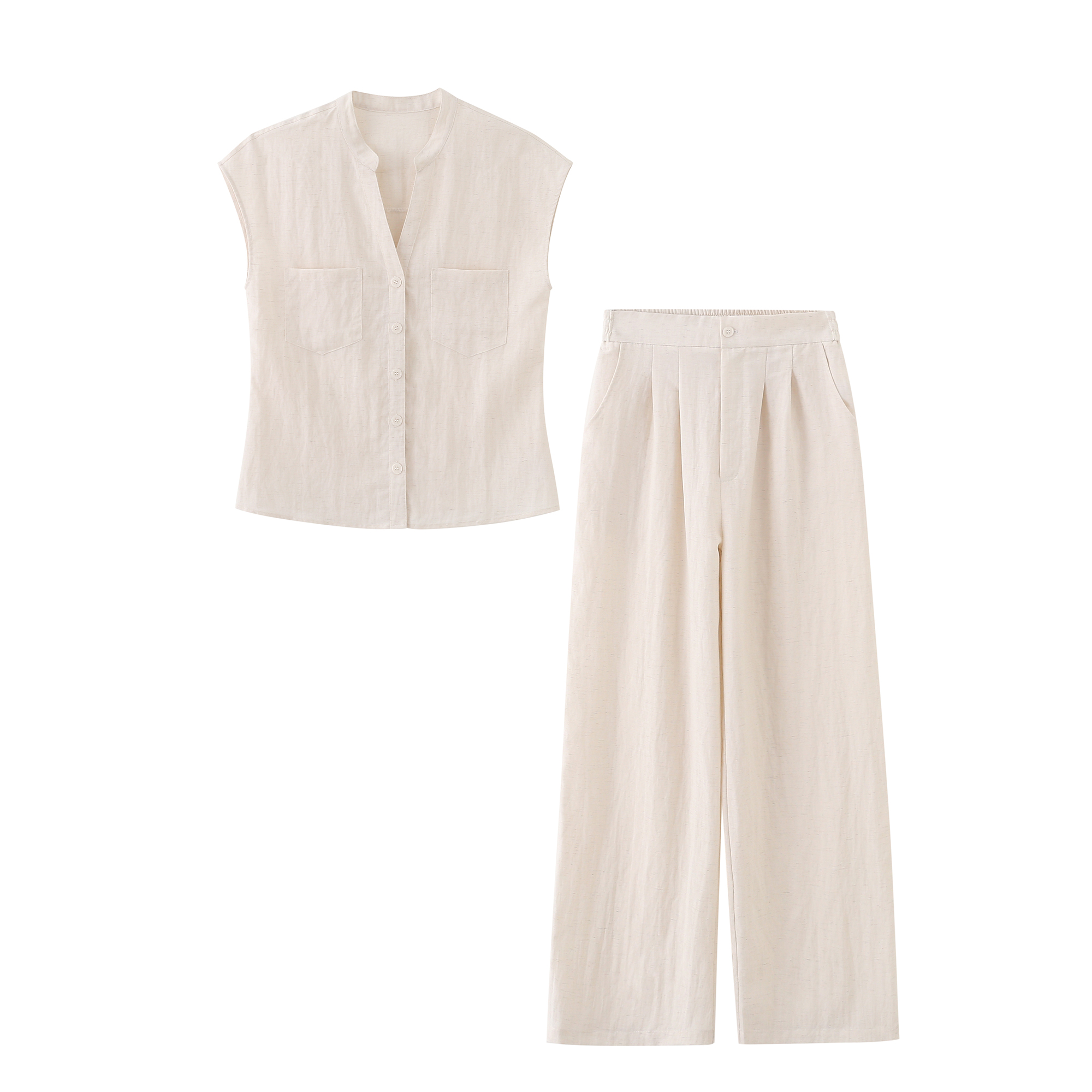 【MOMO】夏季新品精致莱赛尔简约百搭麻感马甲长裤套装ZS015