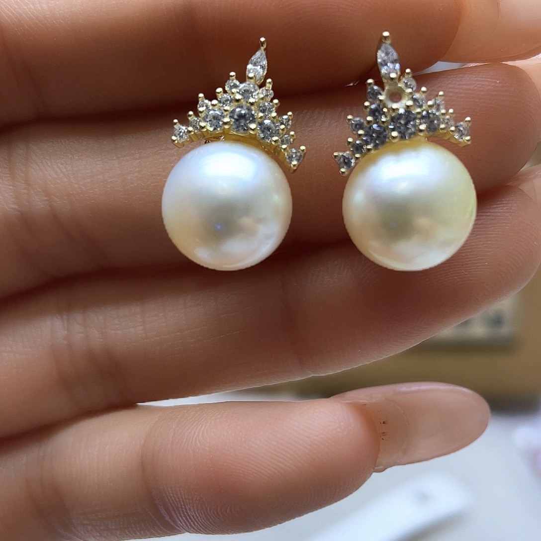 海水珍珠耳饰银S925镶嵌