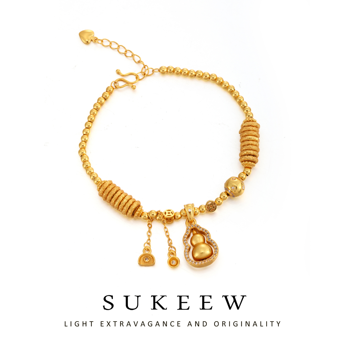 SUKEEW/酥可 铜合金合成锆石手链 古法盘缠来财葫芦手链-345007