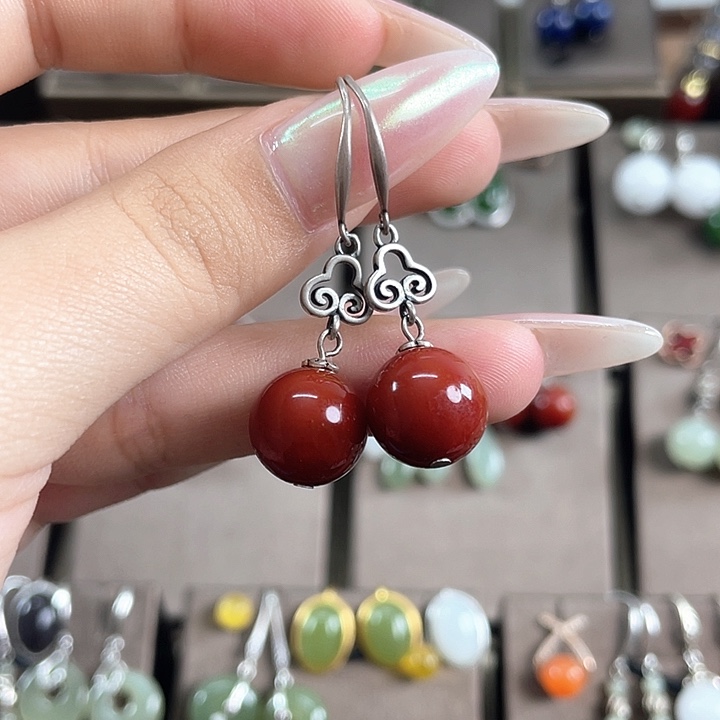 玛瑙/玉髓耳饰银S925镶嵌12左右