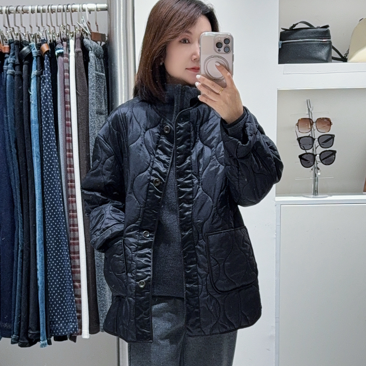 黑色腰果花宽松长袖棉服高级百搭外套