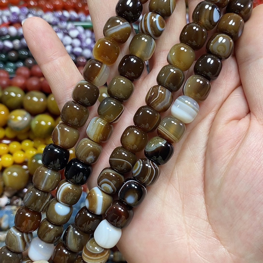 玛瑙/玉髓未镶嵌珠宝半成品咖色玛瑙老型一条卡11mm