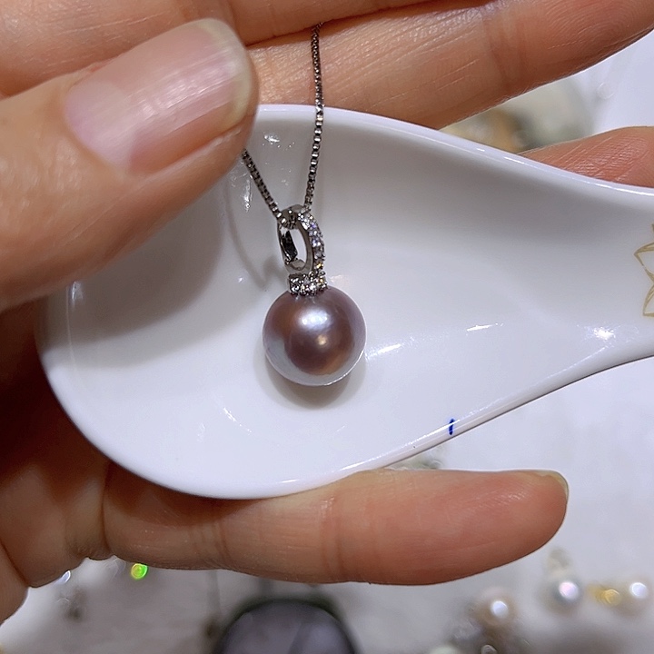 淡水珍珠紫珠银色奶嘴扣银S925镶嵌