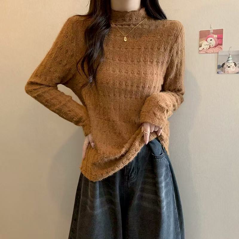 半高领蕾丝长袖内搭洋气上衣女2025秋季新款大码胖mm时尚百搭显瘦