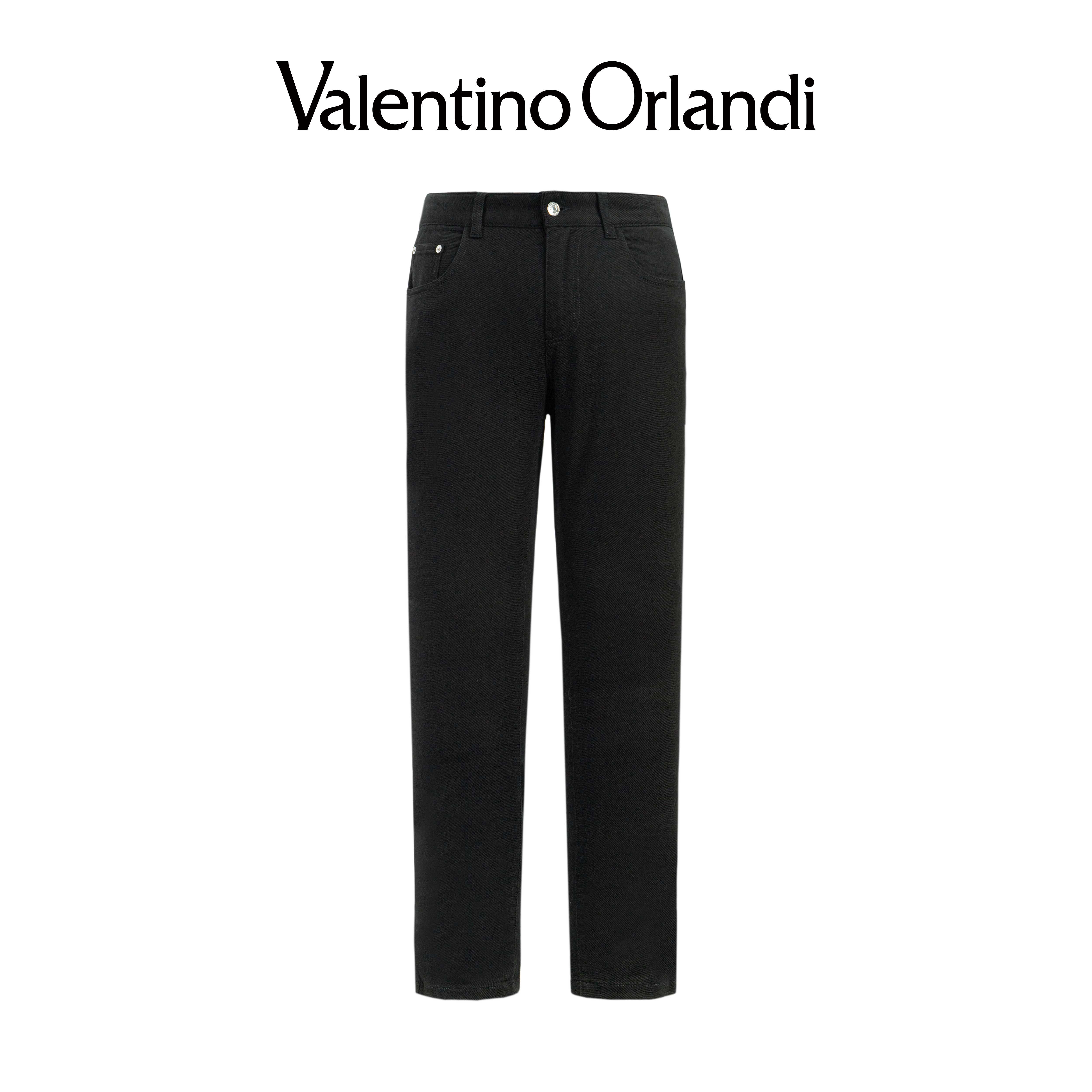 Valentino orlandi男士秋冬A版时尚百搭刺绣V标直筒薄绒牛仔裤