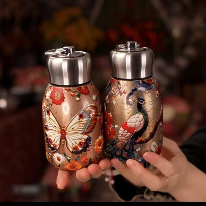 网红复古风中国风国潮水杯316不锈钢保温杯便携家用保温杯手工