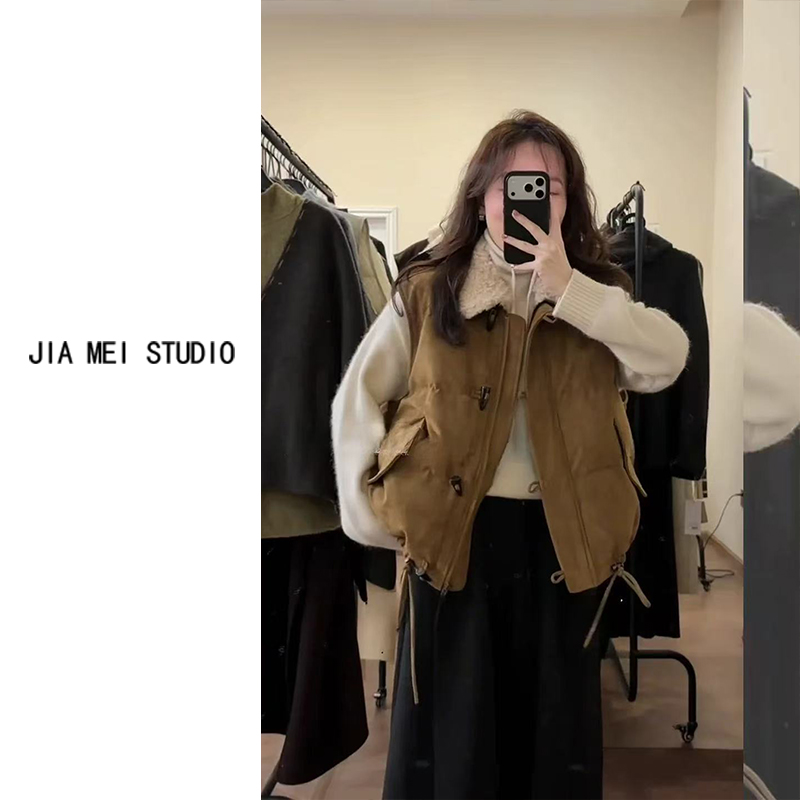 A309小众盘扣保暖叠穿羽绒马甲女秋冬季新款时尚百搭背心减龄外套