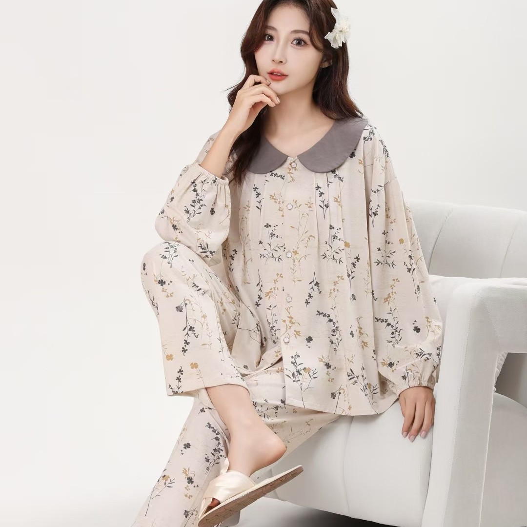 新款长袖长裤家居服睡衣套装