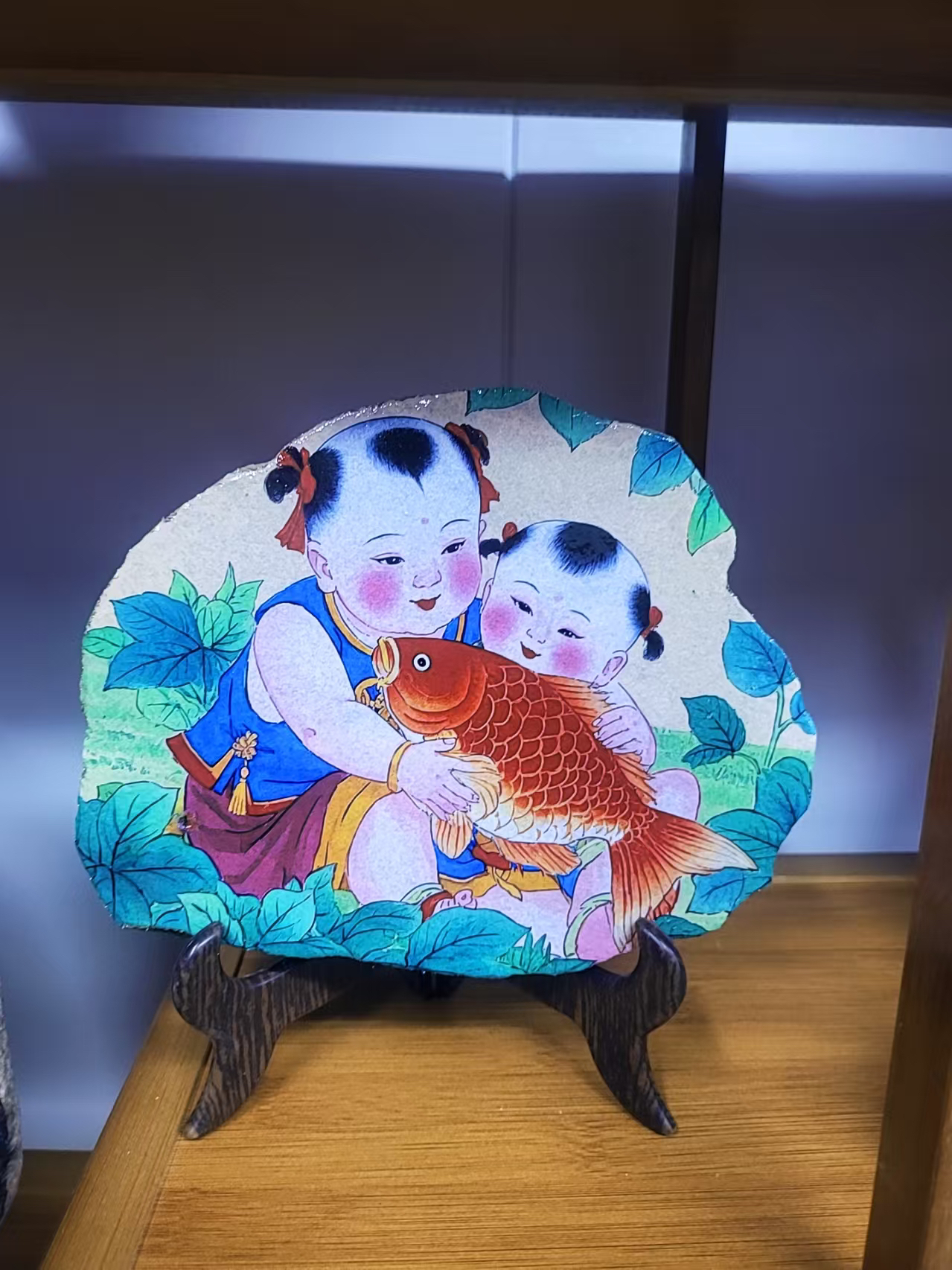 19*15 ，手工制作石头画 年年有鱼，防水不掉色，永久保存
