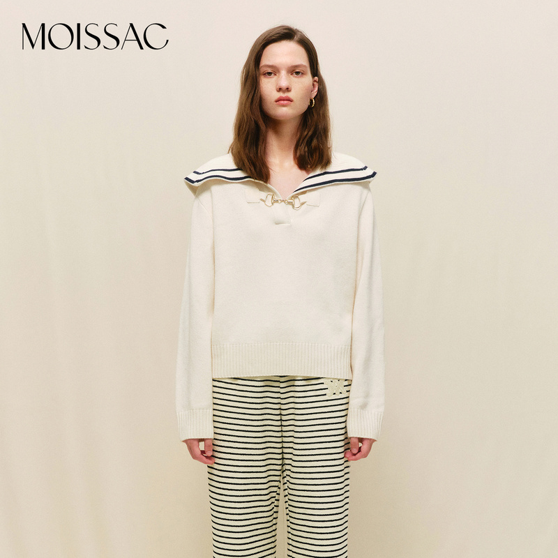 【陈大可】摩萨克秋冬绵羊毛学院风翻领休闲毛针织衫套头上衣女