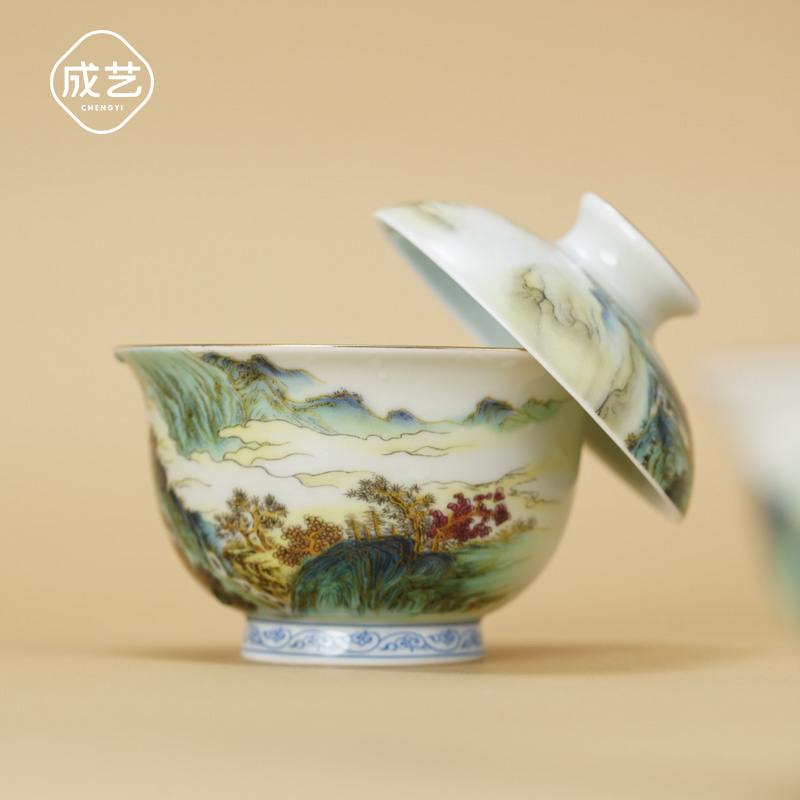 山居盖碗可悬停中式防烫复古茶碗手盖碗茶具旋转茶碗防烫茶具碗